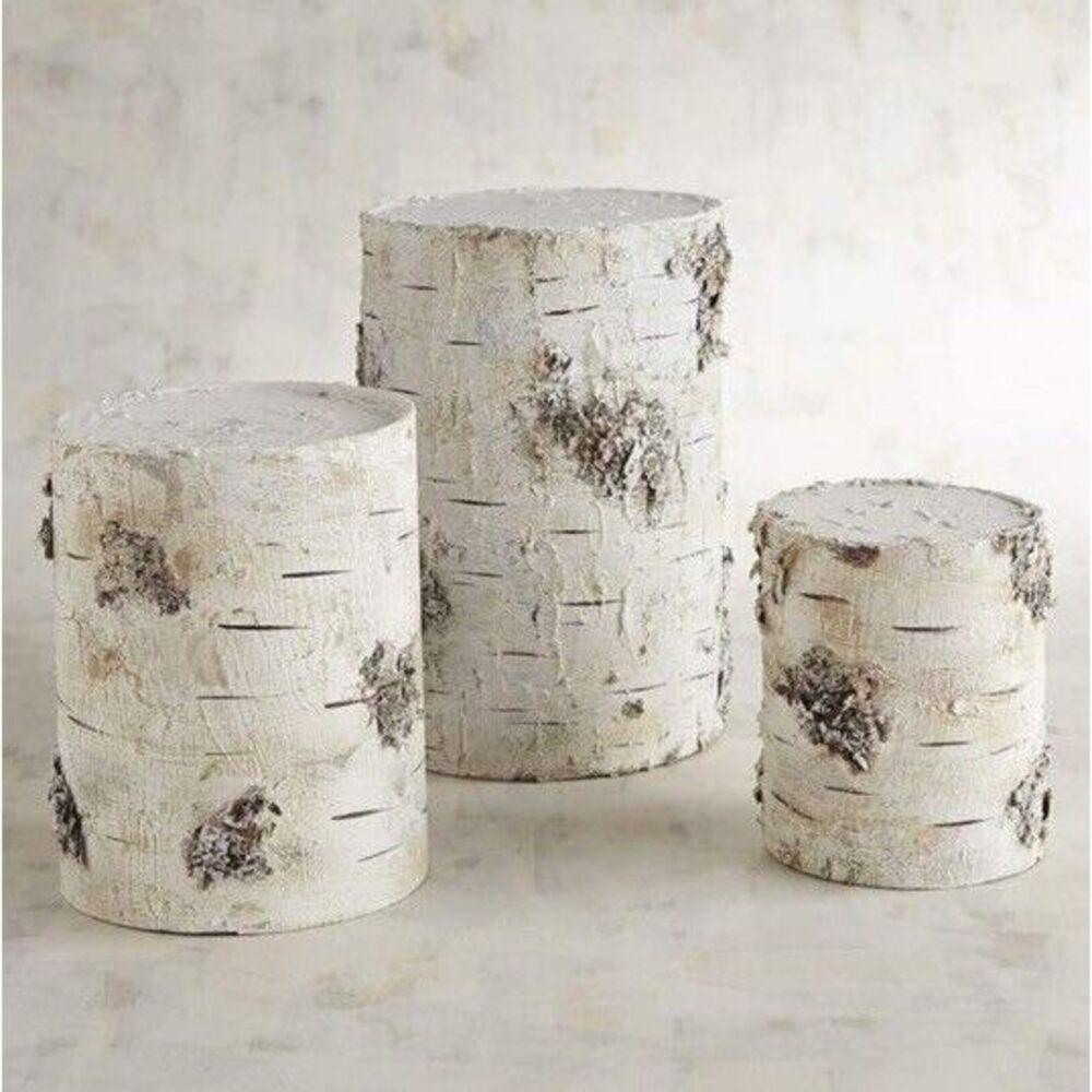 Pier One Faux Birch Nesting Pedestal Set (3) Christmas Winter Rustic‎ Cabin Rare